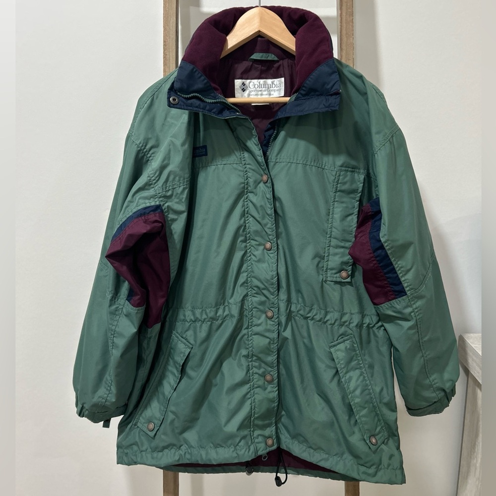Columbia Long's Peak Jacket Size Men's Medium Green Burgundy Jacket Shell Only
